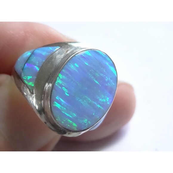 Amazing Azure Opal Sterling Silver Ring by R Begay Sz 9 - Picture 10 of 10